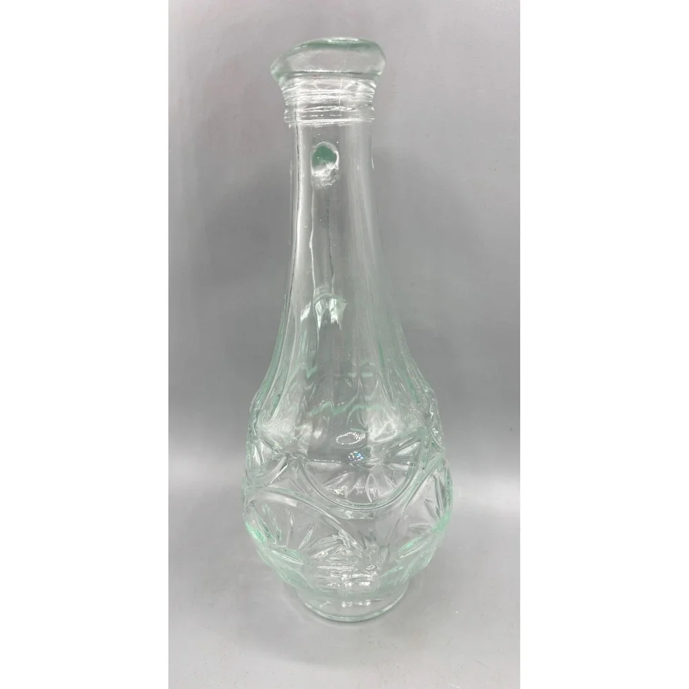 Vtg Mogen David Embossed Glass Cruet Decanter Stopper Sunburst Pattern Green‎